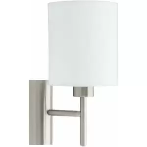 Image of Wall Light Colour Satin Nickel Shade White Fabric Rocker Switch Bulb E27 1x60W