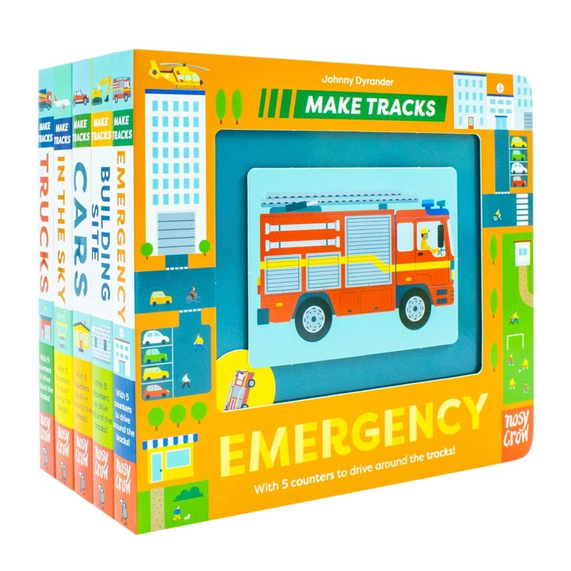 Image of Make Tracks Series 5 Books Collection Set (Emergency, Building Site, Cars, In The Sky, Trucks) Nosy Crow & Johnny Dyrander Books