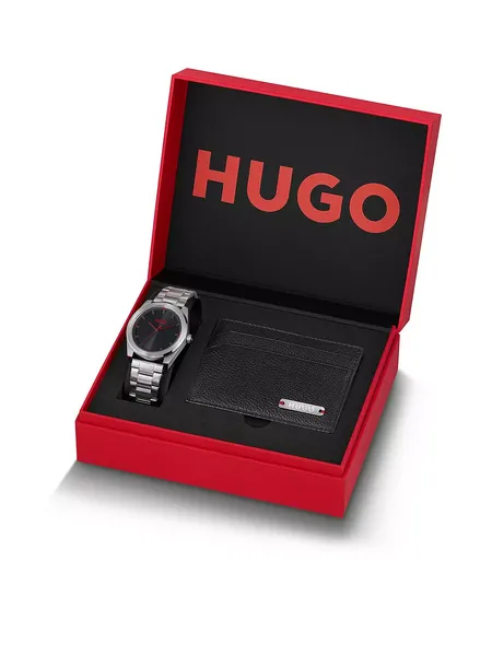 Image of HUGO 1570175 #Bright Wallet Gift Set (42mm) Black Dial / Watch