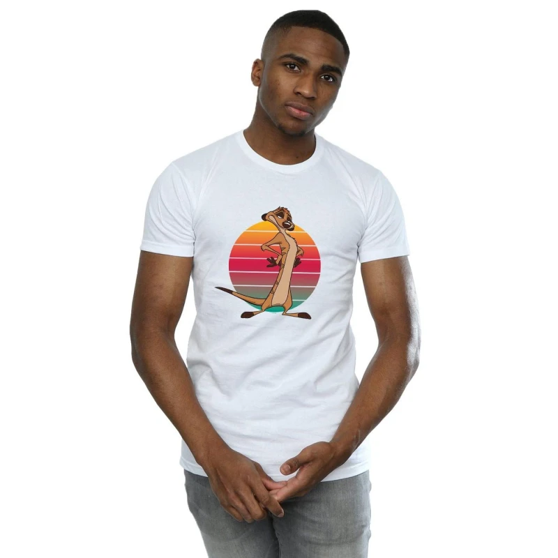 Image of Disney Men The Lion King Timon Sunset T-Shirt in White Size: Small White S Male 5057972618585