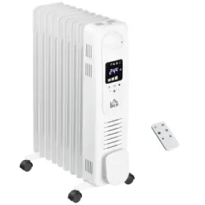 Image of HOMCOM 2180W Digital Oil Filled Radiator, 9 Fin, Portable Electric Heater with LED Display, 3 Heat Settings, Safety Cut-Off and Remote Control, White