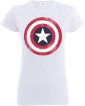 Image of Marvel Avengers Assemble Captain America Distressed Shield Womens T-Shirt - White - M