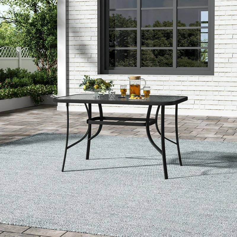 Image of Breeins Rectangle Tempered Glass Table with Parasol Hole - Black L