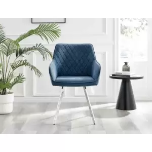 Image of Furniture Box 2x Falun Blue Fabric Silver Leg Dining Chairs