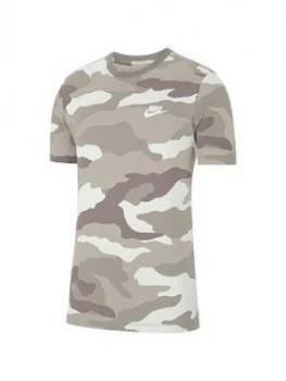 Image of Nike Sportswear All Over Print Camo Short Sleeve T-Shirt - White, Size S, Men