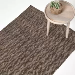 Image of Black Geometric Jute Rug, 120 x 180cm - Black - Homescapes