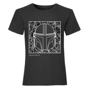 Image of Star Wars: The Mandalorian Girls Line Drawing Helmet T-Shirt (5-6 Years) (Black)