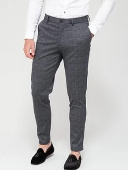 Image of Jack & Jones Check Skinny Fit Jersey Trousers - Light Grey Melange