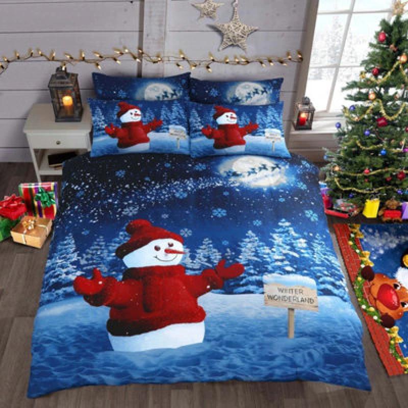 Image of Velosso Glitter Snowman Panel Cotton Rich Printed Duvet Cover & Pillowcase Set Size: King Multicolor Unisex King