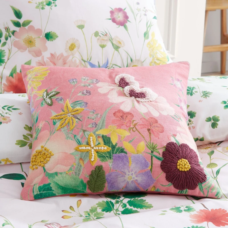 Image of Rhs Cottage Meadow Square Cushion Pink