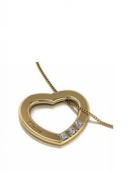 Image of Love Diamond Personalised 9Ct Gold Diamond Set 3 Stone Cut-Out Heart Pendant Necklace