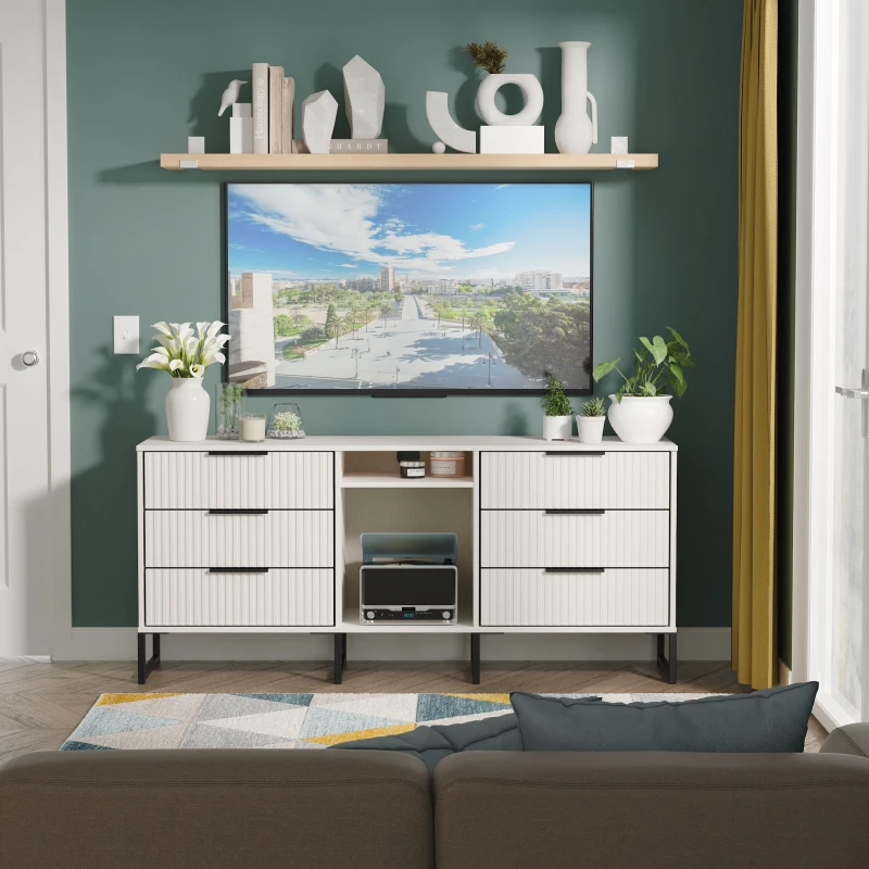 Image of Fluted 6 Drawer Sideboard in Kashmir Matt - Ready Assembled - Lewis's Home TJ Hughes 5056812208702