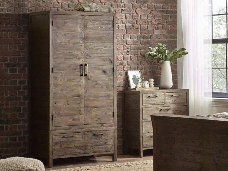 Image of ASC Hatton Reclaimed Pine 2 Door 2 Drawer Wardrobe Part Assembled