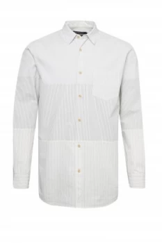 Image of Mens French Connection Peach Stripe Patchwork Shirt White