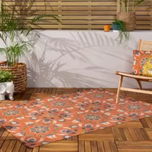 Image of furn. Folk Flora Orange Washable Indoor Outdoor Rug Orange