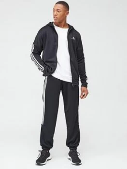 Image of Adidas 3 Stripe Hooded Tracksuit - Black