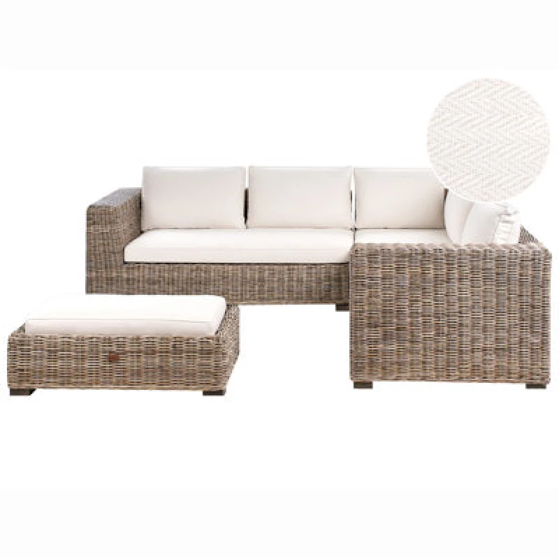 Image of Beliani Garden Corner Sofa With Ottoman 5 Seater Rinella Rattan Grey