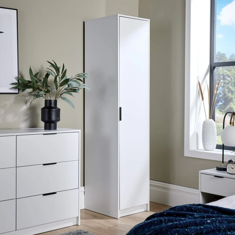 Image of Home Source Phoenix 1 Door Bedroom Wardrobe Storage Unit White