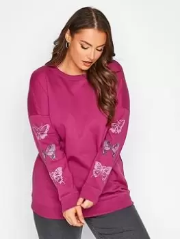 Image of Yours Butterfly Sleeve Soft Touch Sweatshirt - Fuchsia, Pink, Size 22-24, Women