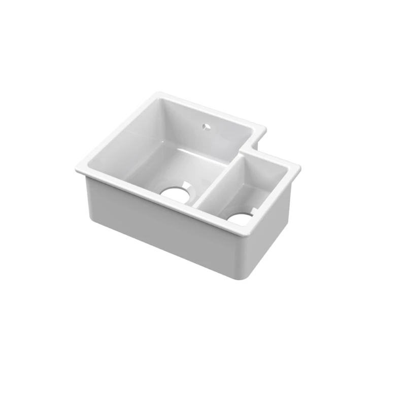 Image of Balterley Fireclay 1.5 Bowl Left Hand Undermount Kitchen Sink White 457mm White