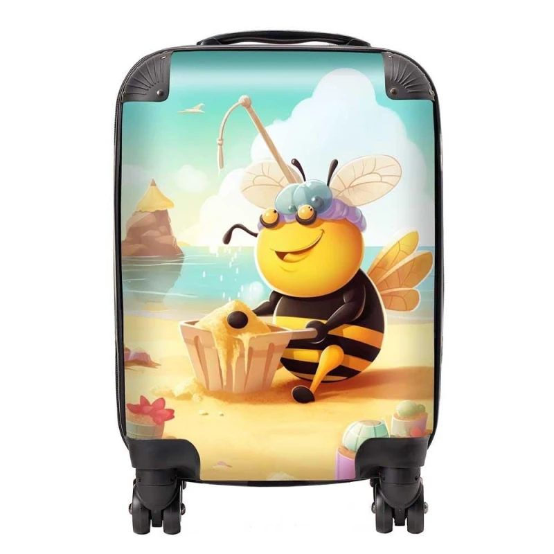 Image of Warren Reed - Designer Bumblebee On A Beach Holiday Suitcase in Yellow Size: Large Yellow Unisex Large