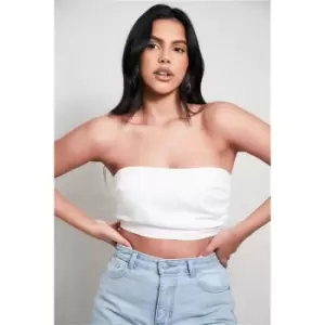 Image of I Saw It First White Ruched Asymmetric Strapless Top - White