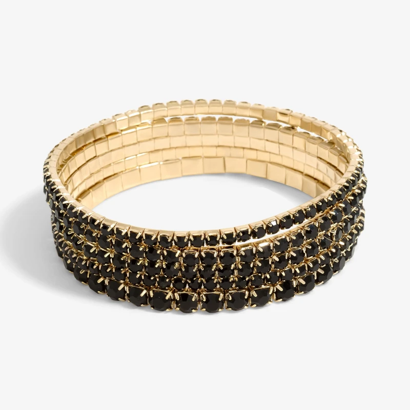 Image of Mood Gold Black Diamante Stretch Bracelets Jewellery Sets One Size Gold 72793910000