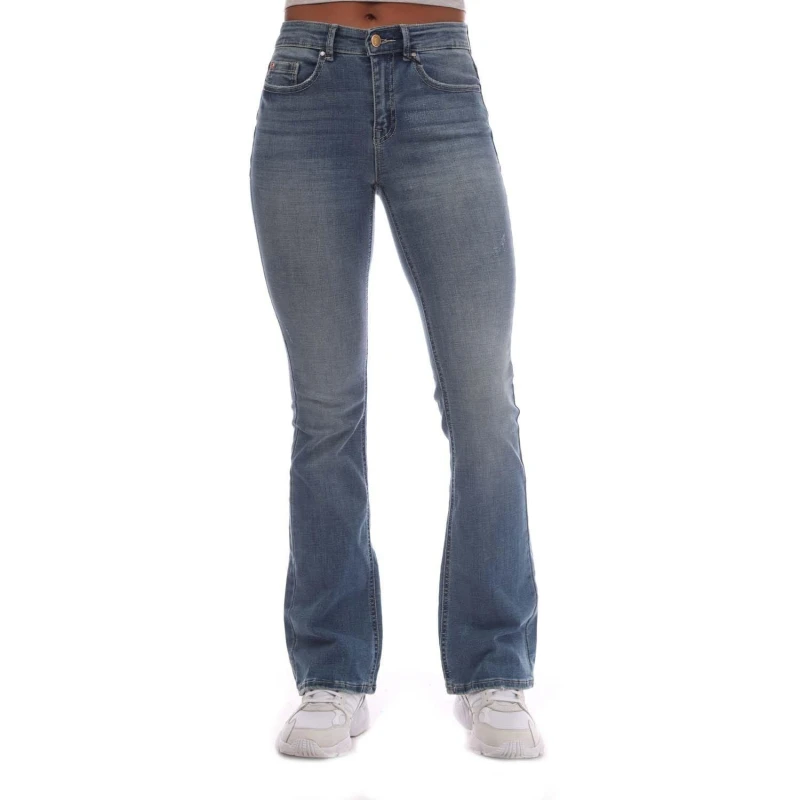 Image of Vero Moda Flash Mid Rise Flared Jeans - Blue Blue ONE SIZE