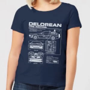 Image of Back To The Future DeLorean Schematic Womens T-Shirt - Navy - S