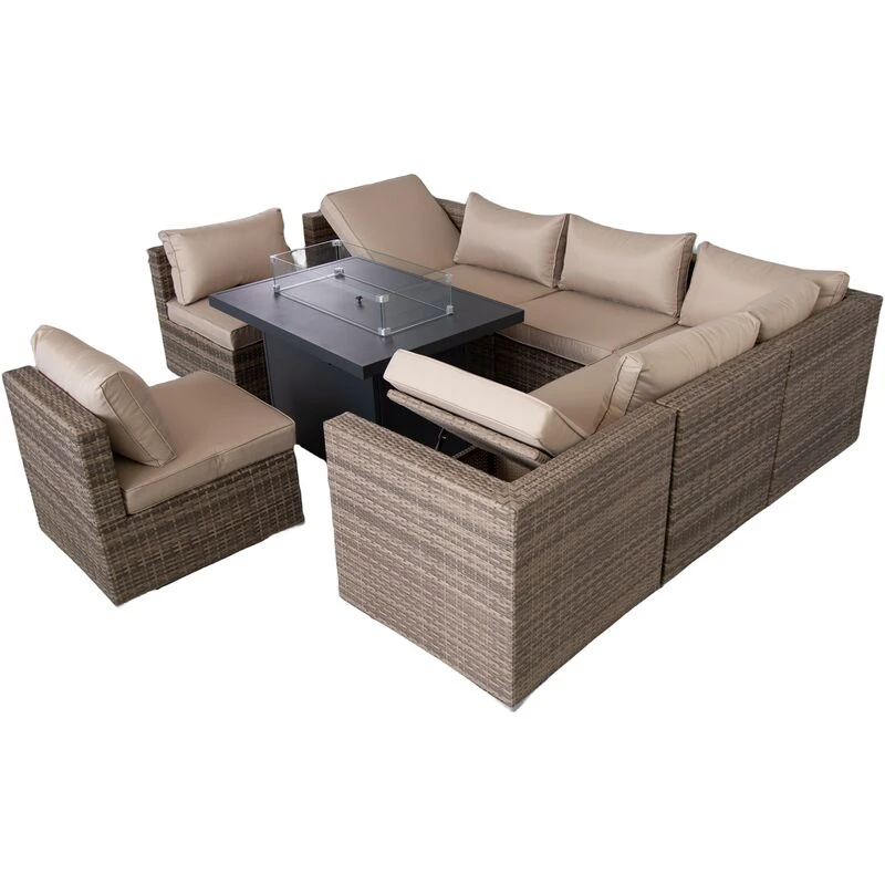 Image of FURNITURE ONE 9 Seater Rattan Corner Sofa Dining Furniture Set Mid Grey