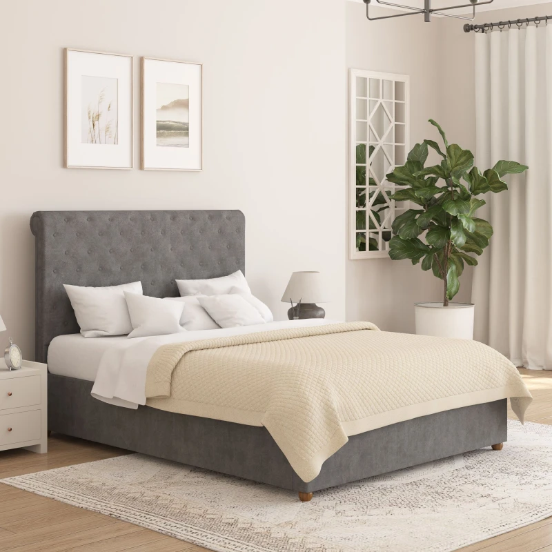 Image of Aspire Aspire Taylor Ottoman Storage Bed Frame in Plush Velvet Fabric in Grey Size: Double Grey Double Unisex 5057632297570