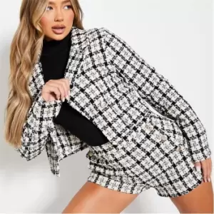 Image of I Saw It First Boucle Tweed Double Breasted Cropped Blazer - Black