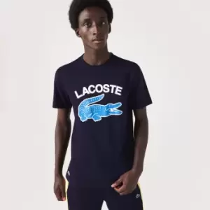 Image of Mens Lacoste Regular Fit XL Crocodile Print T-Shirt Size 4 - M Navy Blue
