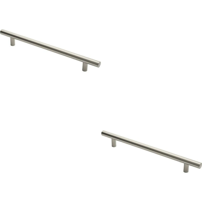 Image of Loops 2x Straight T Bar Pull Handle 600 x 30mm 450mm Fixing Centres Satin Steel Metallics unisex