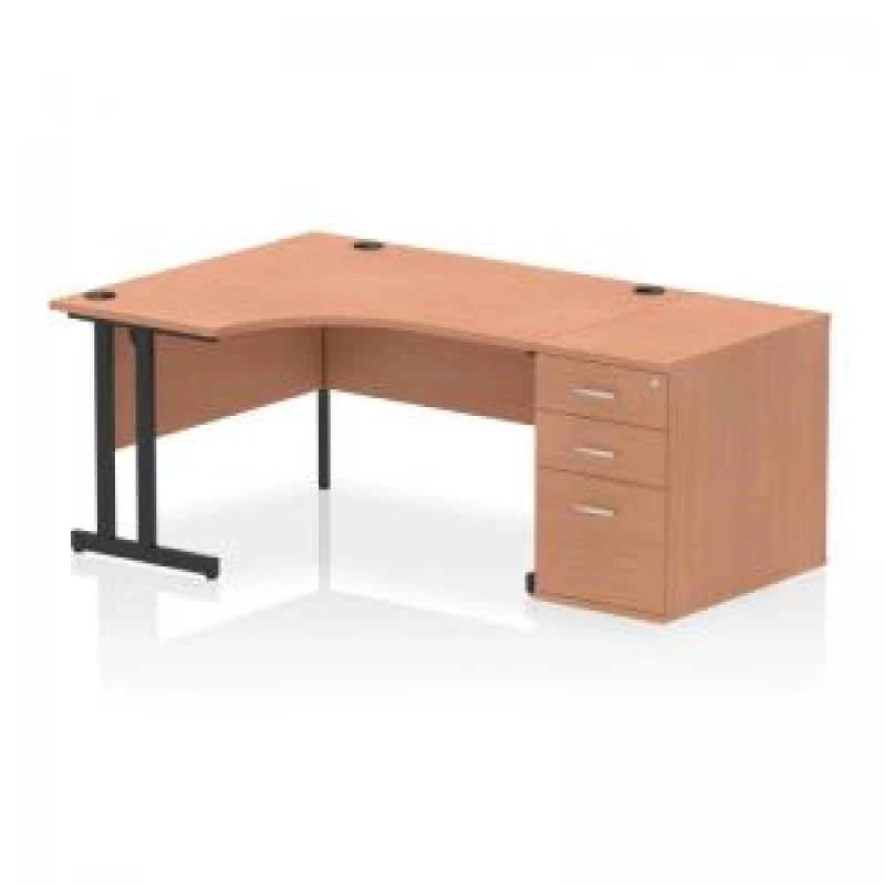 Image of Impulse Impulse 1400mm Left Crescent Office Desk Beech Top Black Cantilever Leg Workstation 800 Deep Desk High Pedestal IWSLC148BCBCH