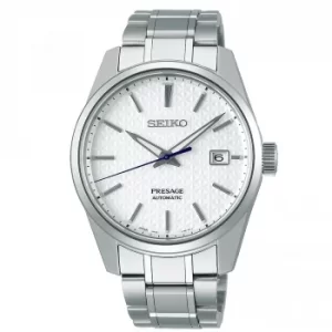 Image of Seiko Presage Sharp Edge Series White Dial Silver Stainless Steel Bracelet Automatic Mens Watch SPB165J1