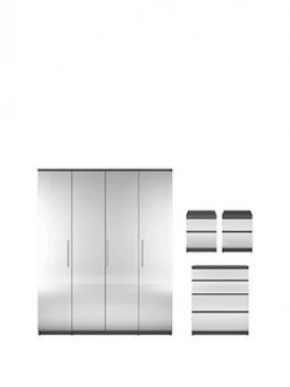 Image of Prague Mirror 4 Piece Package - 4 Door Wardrobe, 4 Drawer Chest And 2 Bedside Cabinets (Buy And Save!)