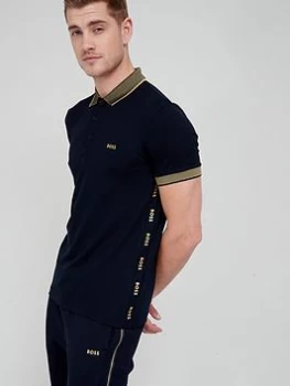 Image of BOSS Paule Collar Detail Polo Shirt - Dark Blue, Dark Blue, Size L, Men