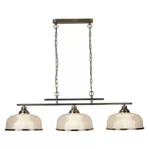 Image of Searchlight Lighting - Searchlight Bistro - 3 Light Ceiling Pendant Bar White, Antique Brass with Glass Shades, E27