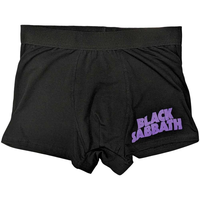 Image of Black Sabbath Black Sabbath Men Wavy Band Logo Boxer Shorts in Black Size: Medium Black M Male 5056737213362