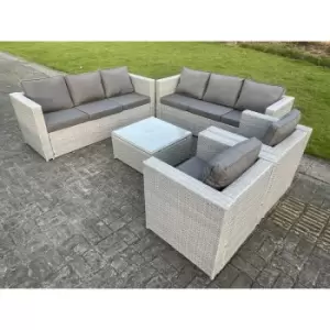 Image of Fimous 8 Seater Outdoor Light Grey Rattan Lounge Complete Sofa Set with Coffee Table and Armchairs