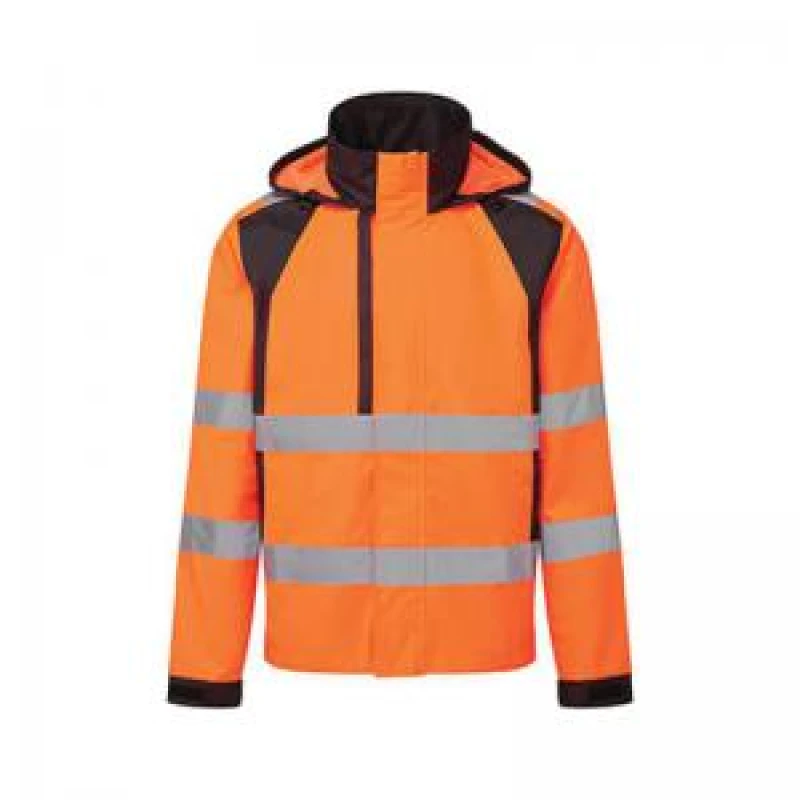 Image of Portwest WX2 Eco Hi Vis Waterproof Rain Jacket CD860OBRS Colour: Orange / Black