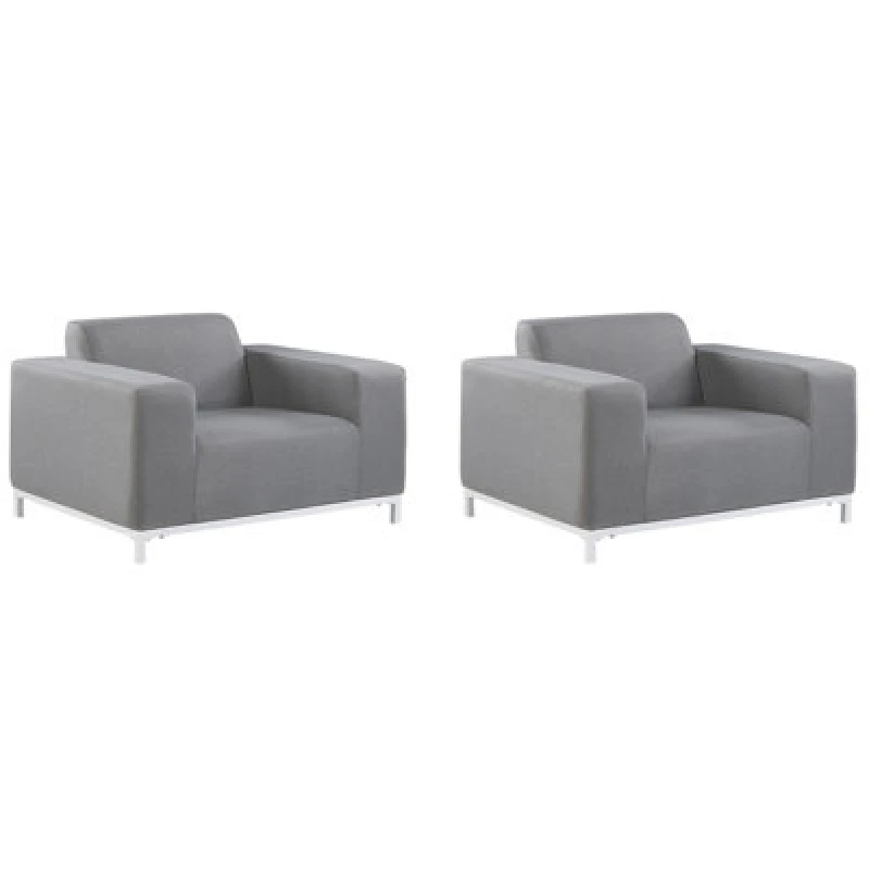 Image of Beliani Set Of 2 Garden Armchairs Grey With White Rovigo