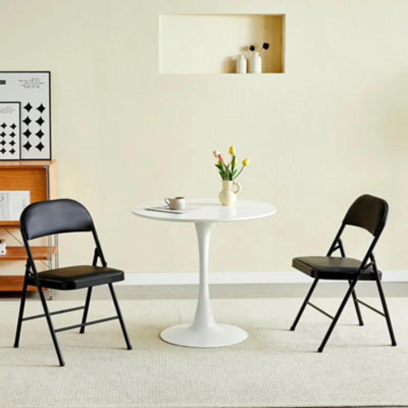 Image of MCC Set Of 2 Padded Folding Metal Frame Dining Chairs Black FOLDING2BLACK