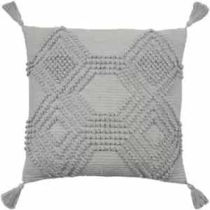 Image of Furn Halmo Diamond Woven Loop Tasselled Cushion Cover, Grey, 45 x 45 Cm