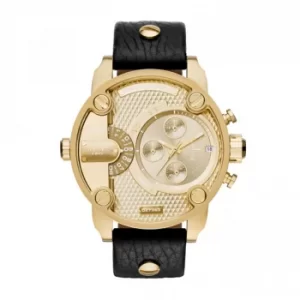 Image of diesel time frames Watches Men Gold Leather Strap