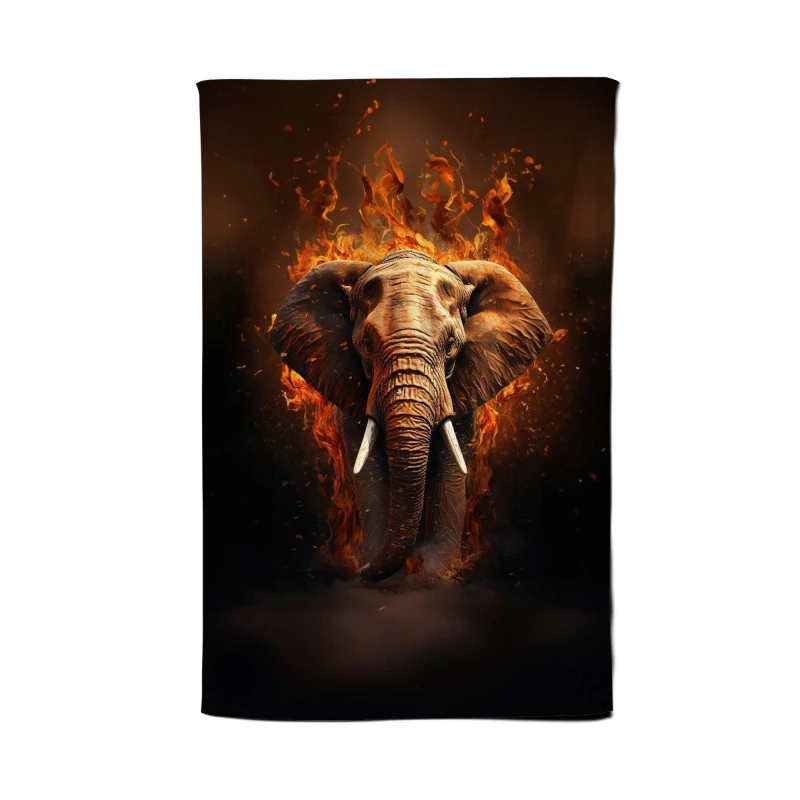 Image of Warren Reed - Designer Splashart Elephant & fire Tea Towel in Orange Orange Unisex