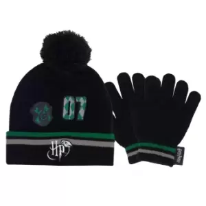 Image of Harry Potter Girls 07 Slytherin Beanie & Gloves Set (One Size) (Black/Green)