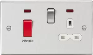 Image of KnightsBridge 45A DP Cooker Switch & 13A Switched Socket with Neons & White Insert - Square Edge Brushed Chrome