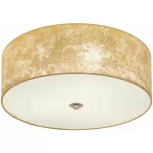 Image of Loops - Flush Ceiling Light Colour Champagne Circular Shade Gold Fabric Bulb E27 3x60W